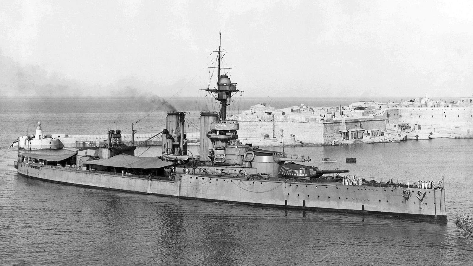 HMS Ajax , a King George V-class dreadnought battleships at Malta harbour, 1920