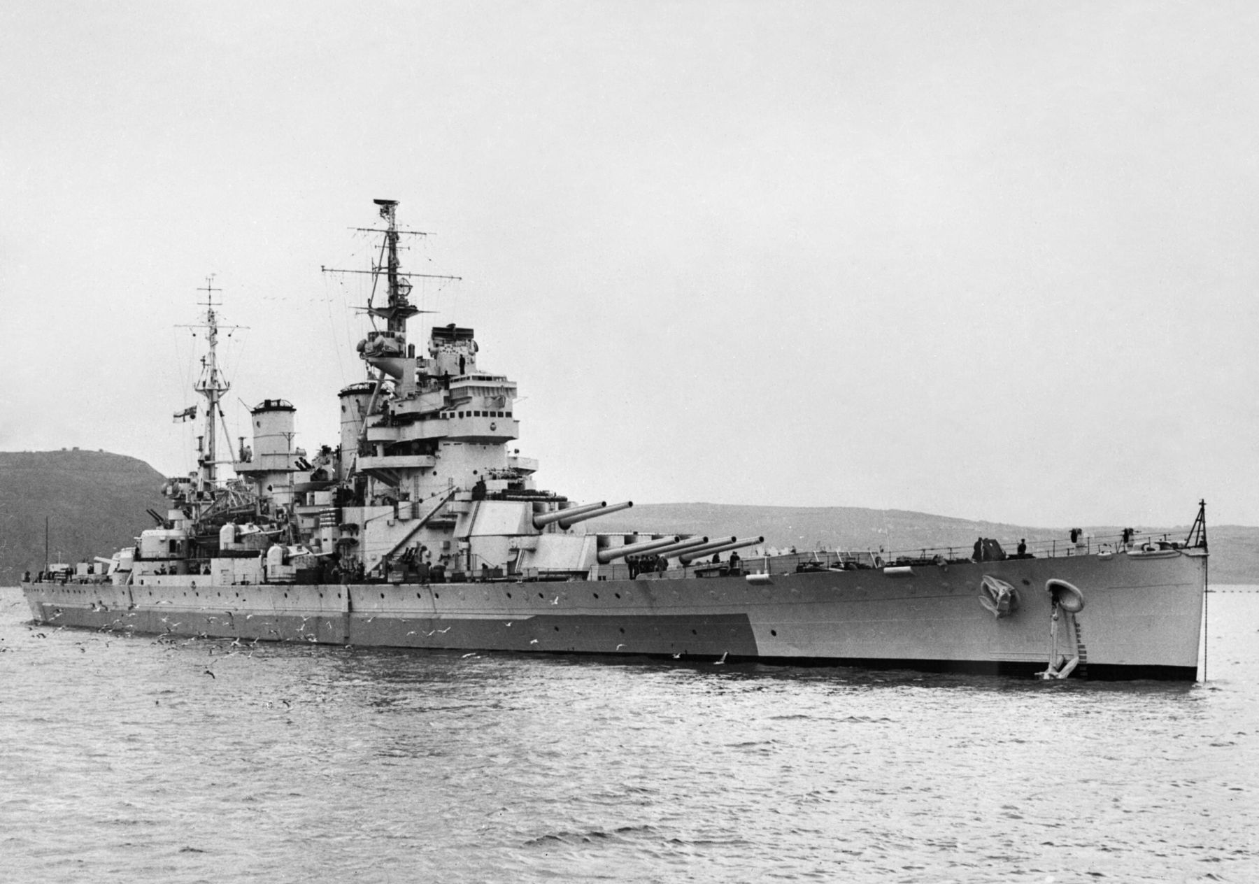 HMS Anson, the King George V class battleship at Devonport, March 1945