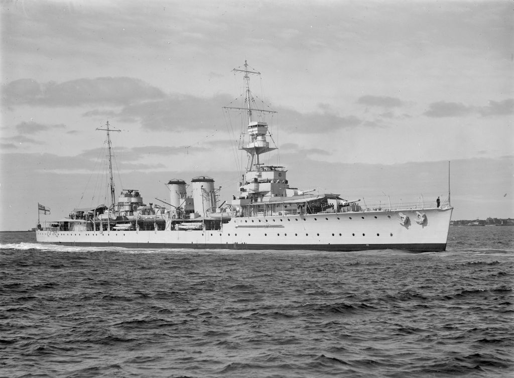HMS Danae, the Royal Navy D-class light cruiser, 1937