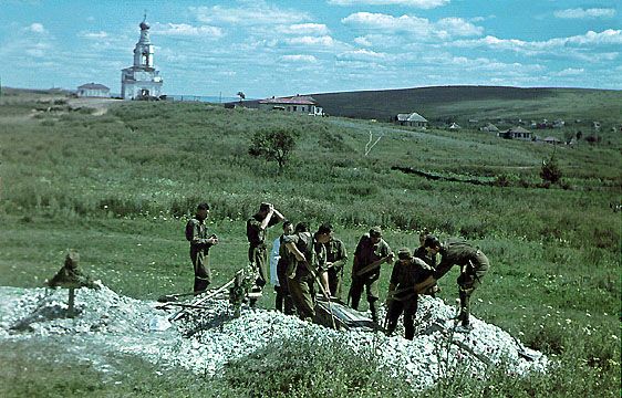 Hungarians burying a comrade.