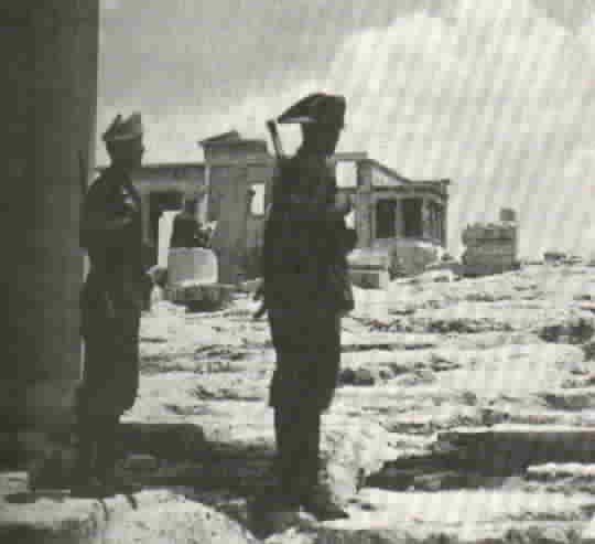 Italian soldiers patrol near the Acropolis in Athens