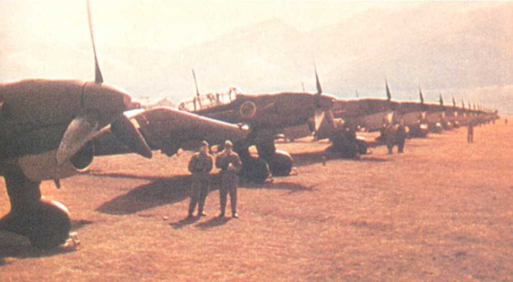 Ju-87 Squadron lined up for inspection.