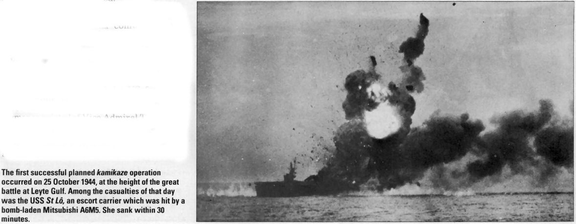 Kamikaze A6Ms hit on the USS St Lo
