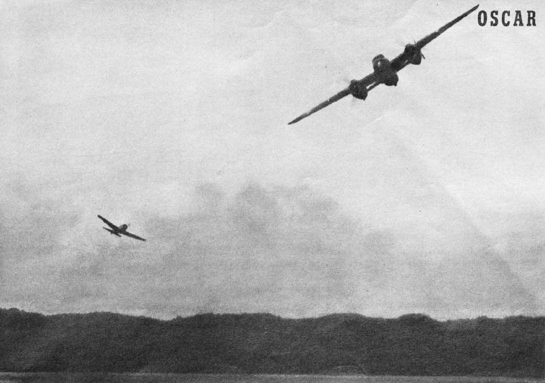 Ki-43 attacking a B-25 off the coast of New Guinea