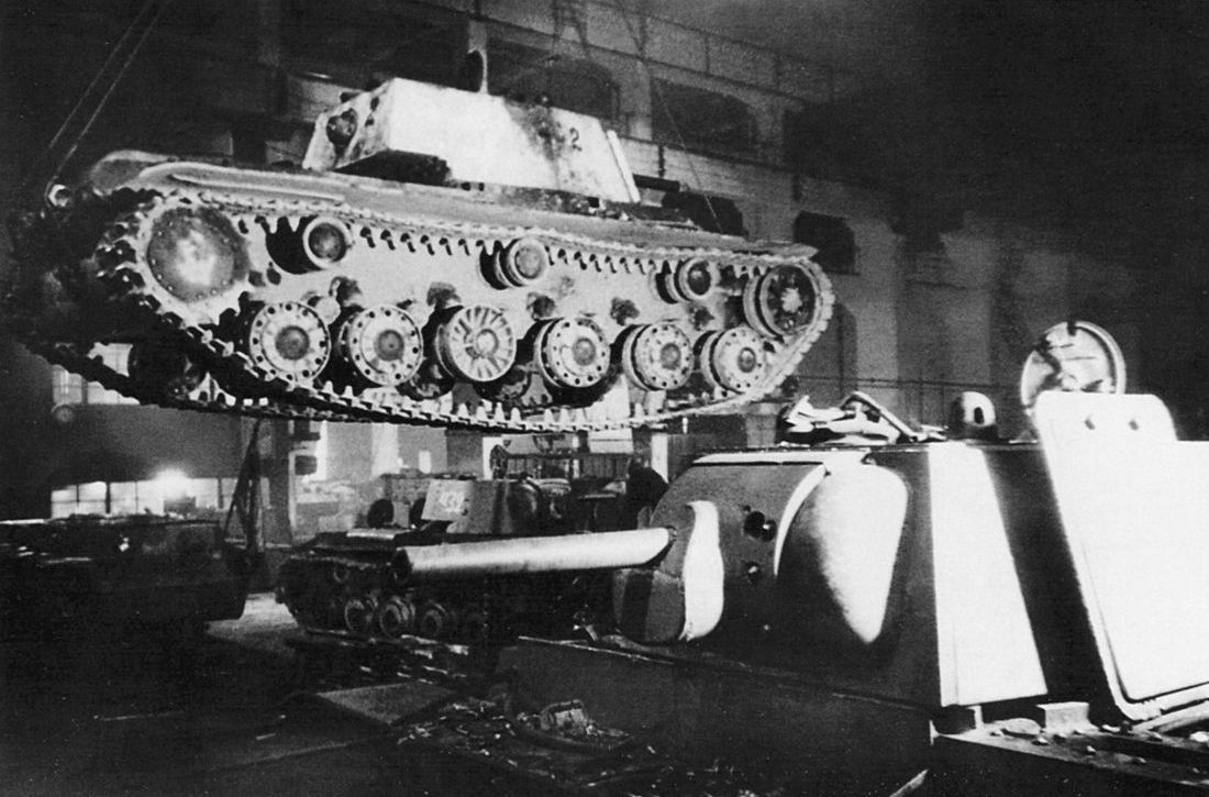 KV-1 heavy tanks at a repair facility in Leningra, 1941