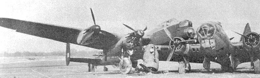 Lancaster (left) collides with B-17 while making emergency landing