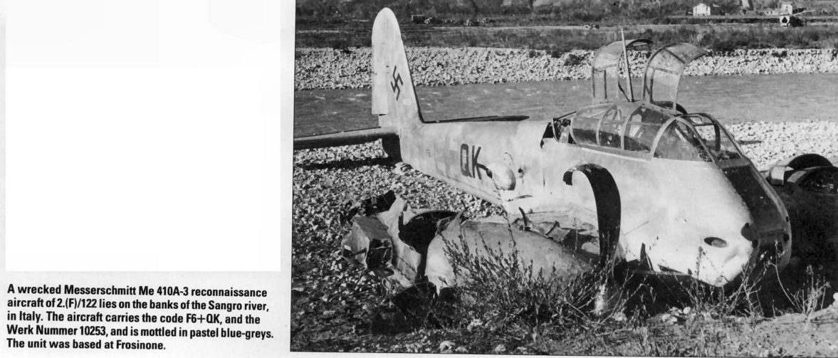 ME 410A-3 wrecked on a river bank in Italy