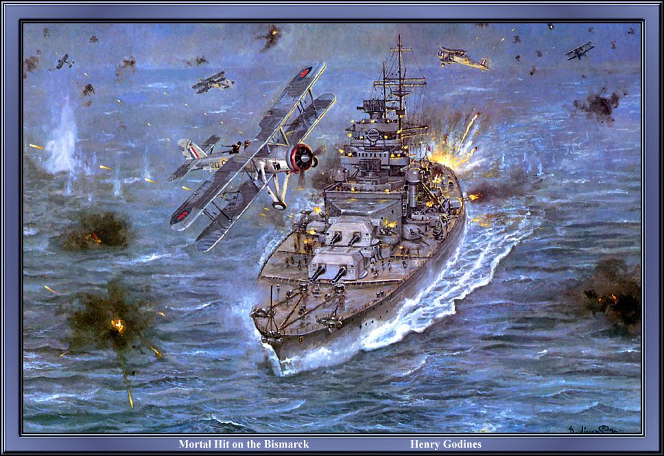 Mortal hit on Bismarck by Henry Godines