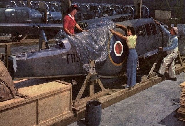 North American Mustang I's being un-crated for assembly  summer 1942