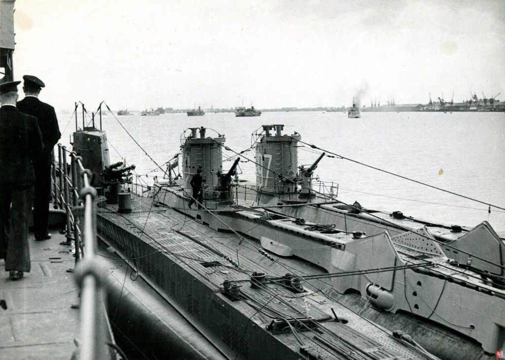 ORP Sokół, Dzik and Wilk at Harwich harbour, a post-war image