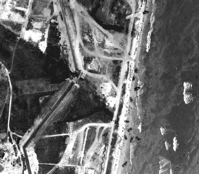 overhead shot of Omaha Beach on D-Day