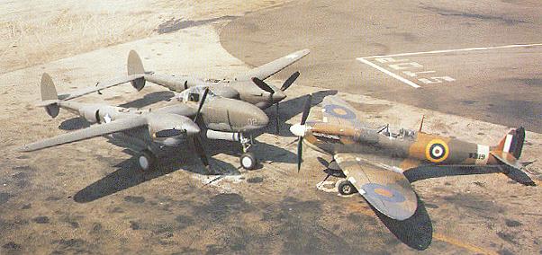 P-38F-5-LO and a Spitfire Mk.Va
