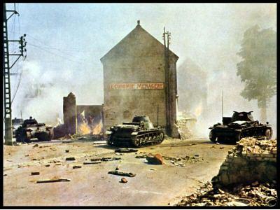Panzers entering French Village - 1940