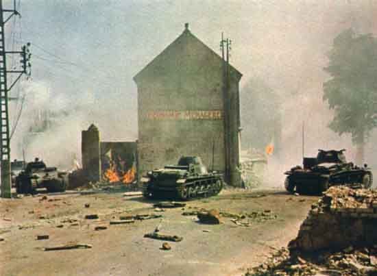 Panzers overcoming resistance in a Polish Village.