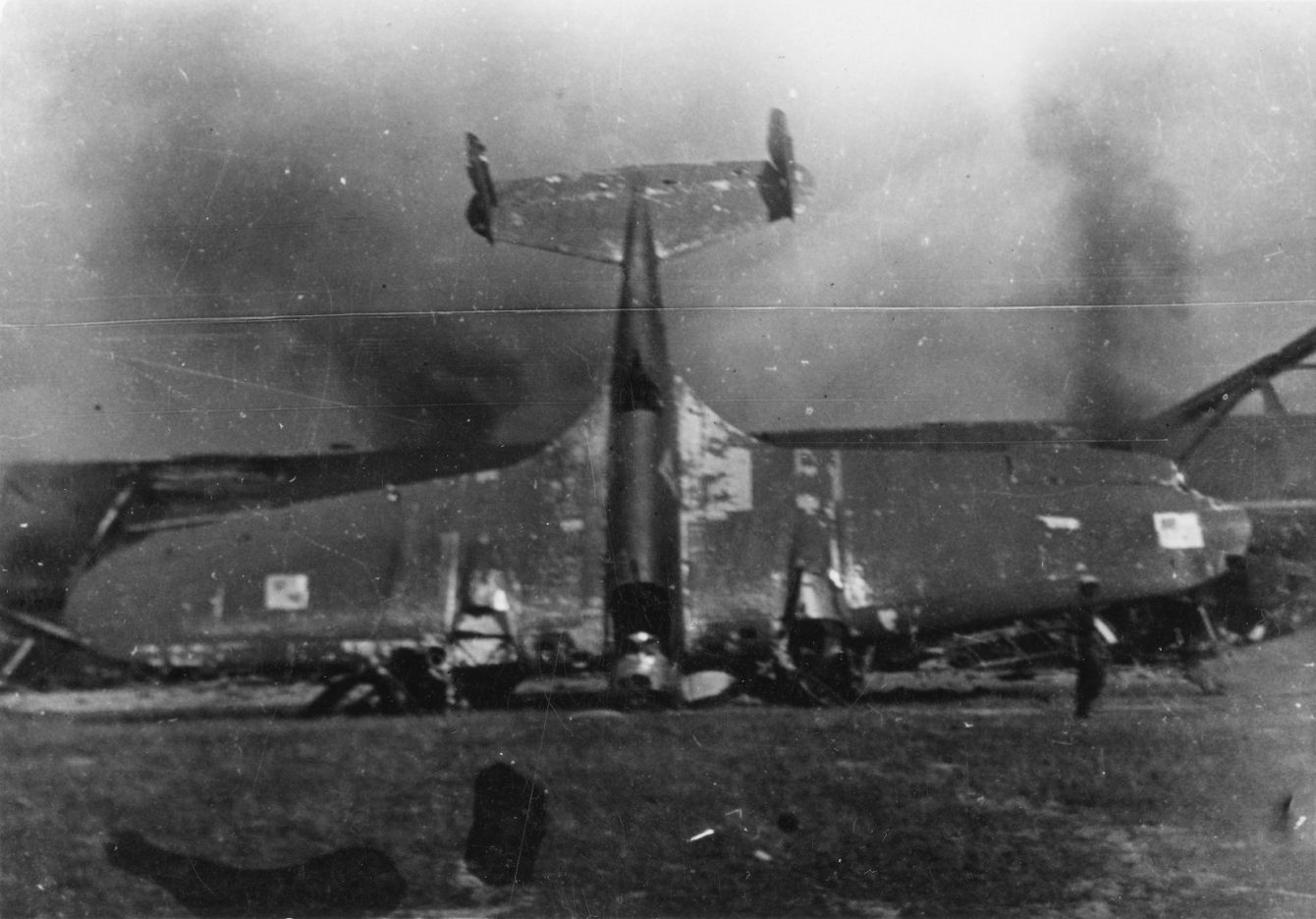 PZL 37B Łoś posed for the German propaganda movie "Kampfgeschwader Lützow", the Małaszewicze airbase, Poland, 1941