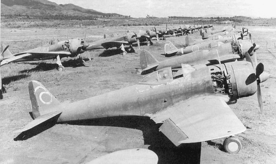 Rows of Ki-43-IIIas (65th Sentai, a light bomber unit)