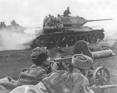 Russian tanks and troops in action