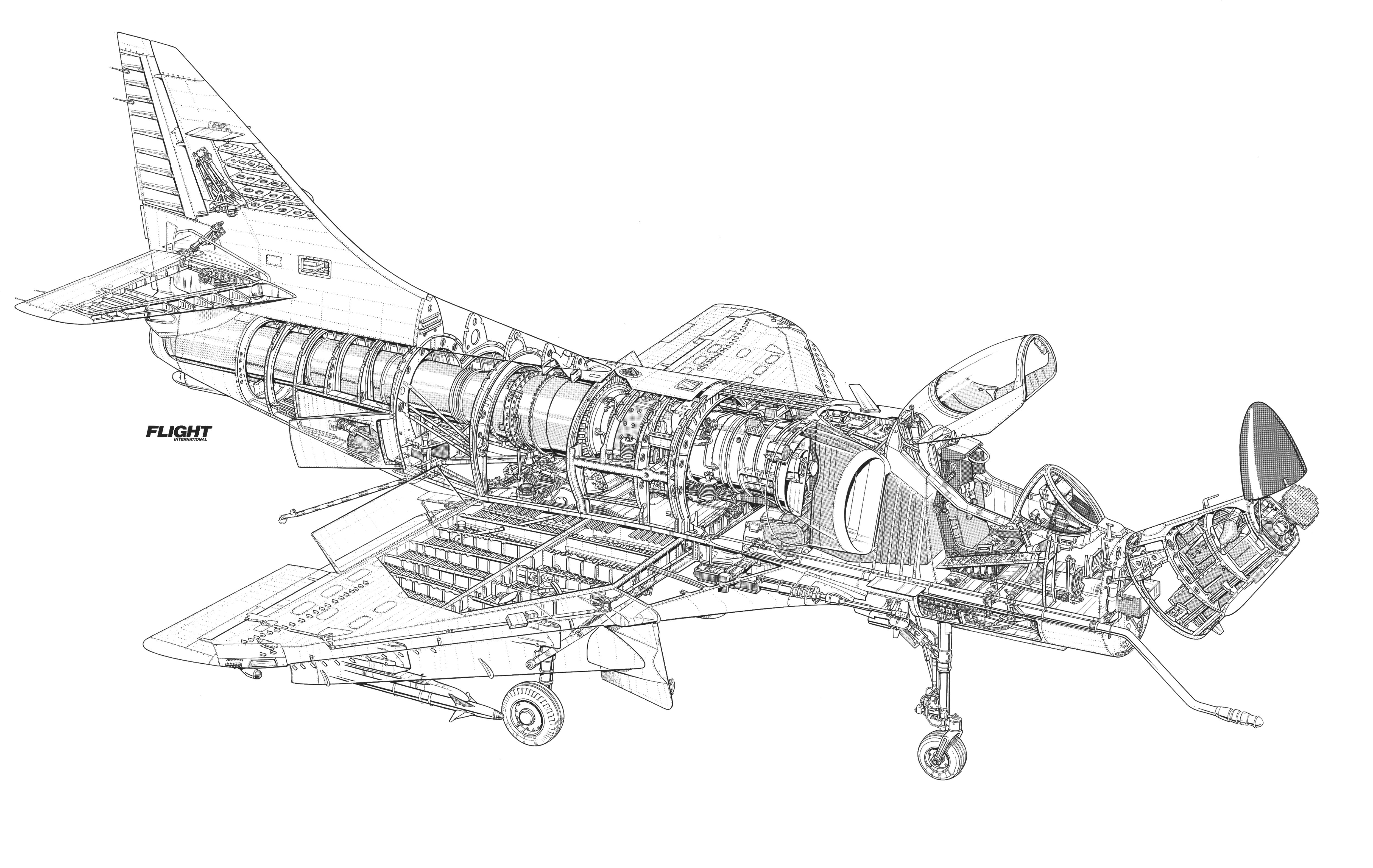 2 11 рисунок 2. Чертежи a-4 Skyhawk. Douglas a-4 Skyhawk чертежи. A-4 Skyhawk Cutaway. A-4 Skyhawk схема.