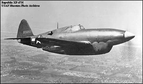 The XP-47H in flight.