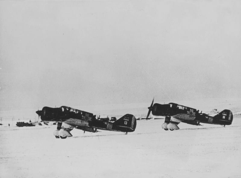 Two Romanian PZL 23s ( no.13 and 16 )  in a winter at Stalingrad