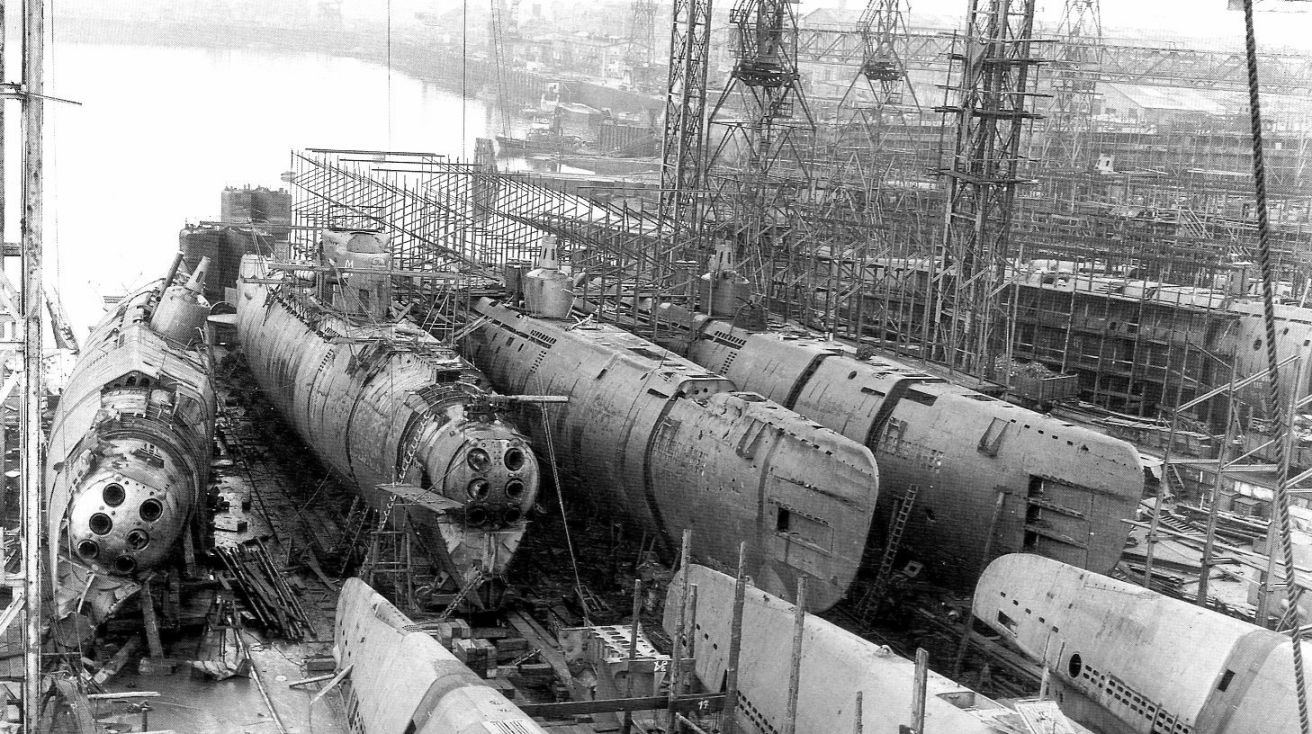 Uboats type XXI in AG Waser shipyard,  Bremen ,1945