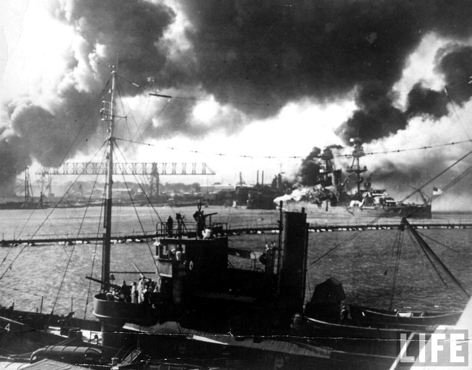 USS Nevada (R) burning