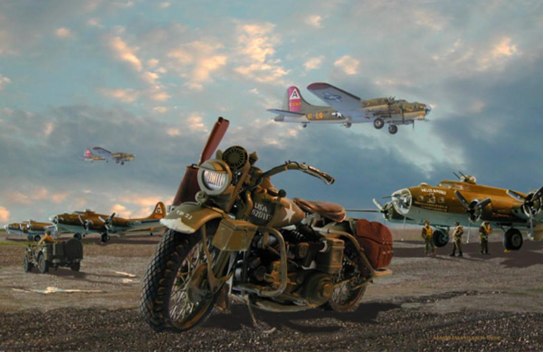 Veterans by unknown Artist, Scene at the Bassingbourn base of the famous 91